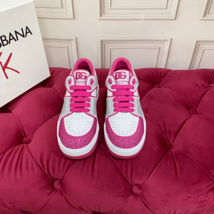 Dolce & Gabbana Calfskin New Roma Sneakers With Fusible Rhinestones Pink