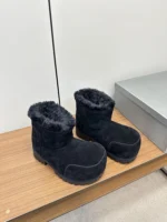 Balenciaga Alaska Fur Bootie in Black