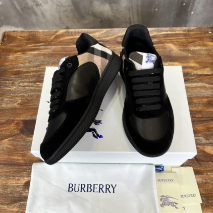 Burberry Check Terrace Black Leather Suede Sneakers