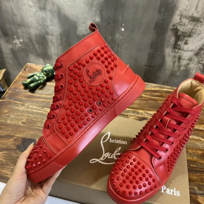 Christian Louboutin Louis Spikes Calf Leather Red High-top Sneaker