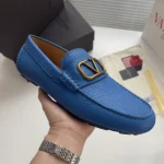 Valentino Vlogo Signature Grainy Calfskin Driving Shoe Blue