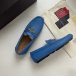 Valentino Vlogo Signature Grainy Calfskin Driving Shoe Blue