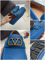 Valentino Vlogo Signature Grainy Calfskin Driving Shoe Blue