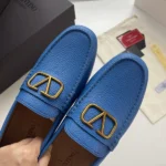 Valentino Vlogo Signature Grainy Calfskin Driving Shoe Blue