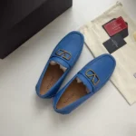 Valentino Vlogo Signature Grainy Calfskin Driving Shoe Blue