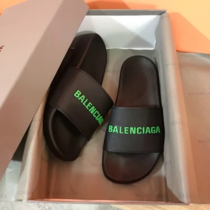 Balenciaga Pool Slide Sandal in Black/green