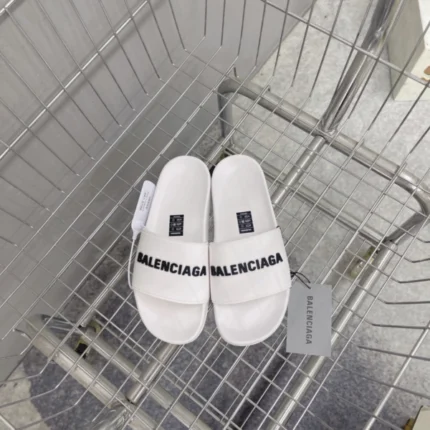 Balenciaga Pool Slide Sandal in White Black