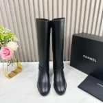 Chanel Black Gold-Tone Chain Riding Boots
