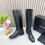Chanel Black Gold-Tone Chain Riding Boots