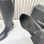 Chanel Black Gold-Tone Chain Riding Boots
