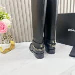 Chanel Black Gold-Tone Chain Riding Boots