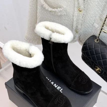 Chanel Black Suede Ankle Boots