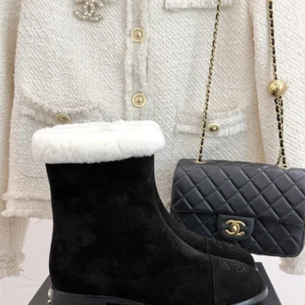 Chanel Black Suede Ankle Boots