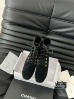Chanel Black Suede 'CC' Ankle Boots