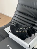 Chanel Black Suede 'CC' Ankle Boots