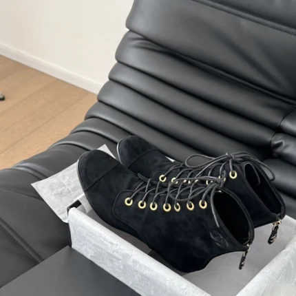 Chanel Black Suede 'CC' Ankle Boots
