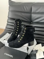 Chanel Black Suede 'CC' Ankle Boots