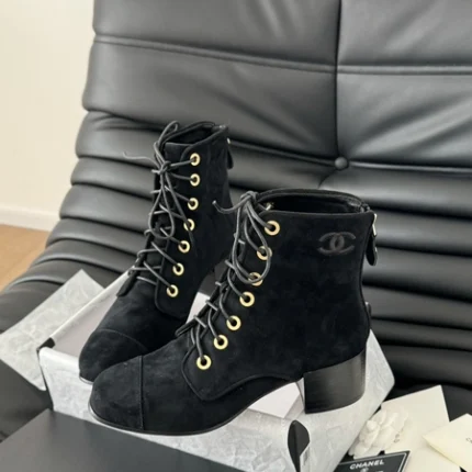 Chanel Black Suede 'CC' Ankle Boots