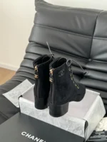 Chanel Black Suede 'CC' Ankle Boots
