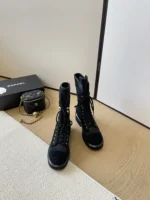Chanel Boots Black Suede Lace Up Combat