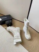 Chanel Boots White Suede Lace Up Combat