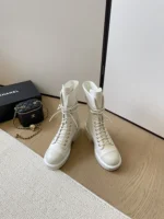 Chanel Boots White Suede Lace Up Combat