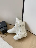 Chanel Boots White Suede Lace Up Combat