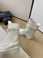 Chanel Boots White Suede Lace Up Combat