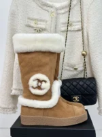 Chanel High Boots In Brown Suede