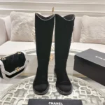Chanel High Boots with Logo Patch Women Suede Black