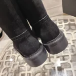 Chanel High Boots with Logo Patch Women Suede Black