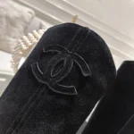 Chanel High Boots with Logo Patch Women Suede Black