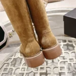 Chanel High Boots with Logo Patch Women Suede Brown