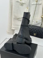Chanel Leather Lace Up Boots Black