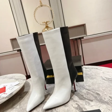 Christian Louboutin Astrilarge Booty 100 black and white leather boots