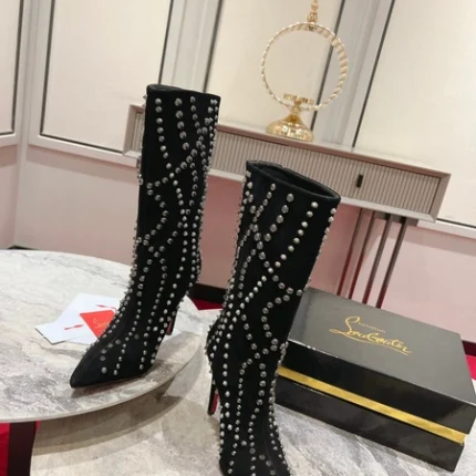 Christian Louboutin Astrilarge Pika Red Sole Suede Spike Booties
