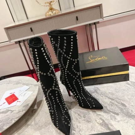 Christian Louboutin Astrilarge Pika Red Sole Suede Spike Booties