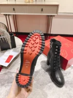 Christian Louboutin Black Leather Block Heel Silver Spike Combat Boots