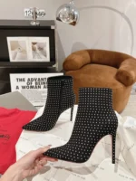 Christian Louboutin So Kate Booty High Heels Ankle Boots In Black Suede
