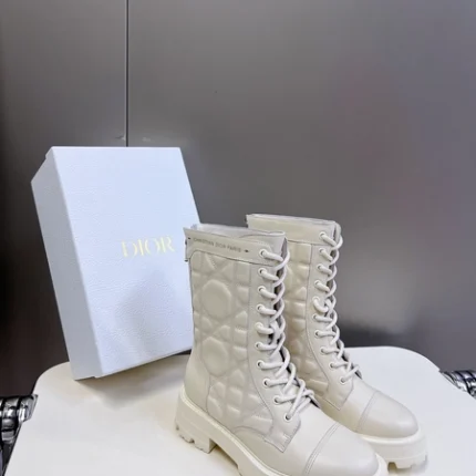 Dior D-Unit Ankle Boot White Quilted Cannage Calfskin