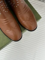 Gucci Double G Studded Leather Cowboy Boots Brown