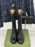 Gucci Double G Studded Leather Cowboy Boots Black