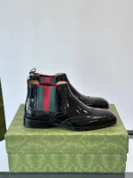Gucci Web Bee Black Leather Mens Boots