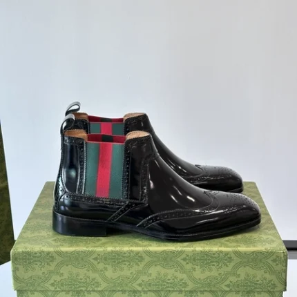 Gucci Web Bee Black Leather Mens Boots