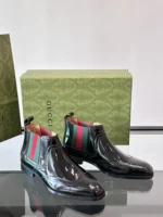 Gucci Web Bee Black Leather Mens Boots