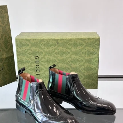 Gucci Web Bee Black Leather Mens Boots