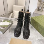 Gucci Women's GG Matelassé Lace-up Boot Black