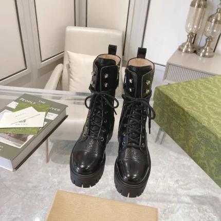Gucci Women's GG Matelassé Lace-up Boot Black
