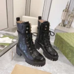 Gucci Women's GG Matelassé Lace-up Boot Black