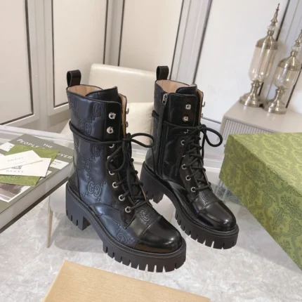 Gucci Women's GG Matelassé Lace-up Boot Black